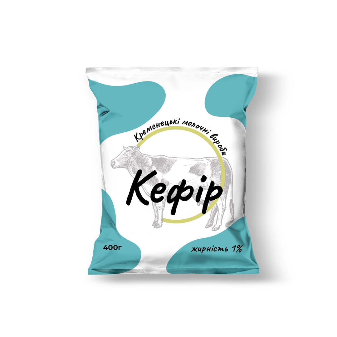 Кефір КРЕМЕНЕЦЬКІ МОЛОЧНІ ВИРОБИ 1%, 400г, плівка поліетиленова